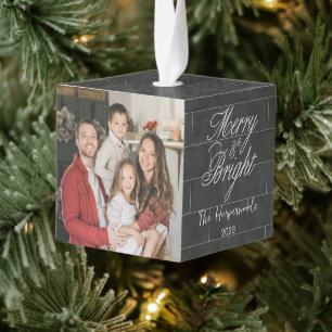 Adorno Cúbico Brick Wall Christmas Tree Family 3 Photo Modern