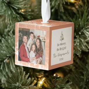 Adorno Cúbico Brick Wall Christmas Tree Family 3 Photo Modern