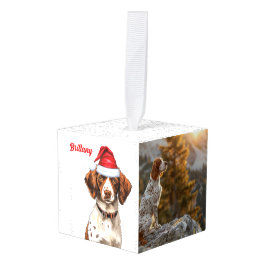 Adorno Cúbico Brittany Spaniel Dog Two Photo Holiday