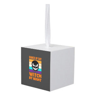 Adorno Cúbico Bruja Jugadora Calavera Retro Halloween