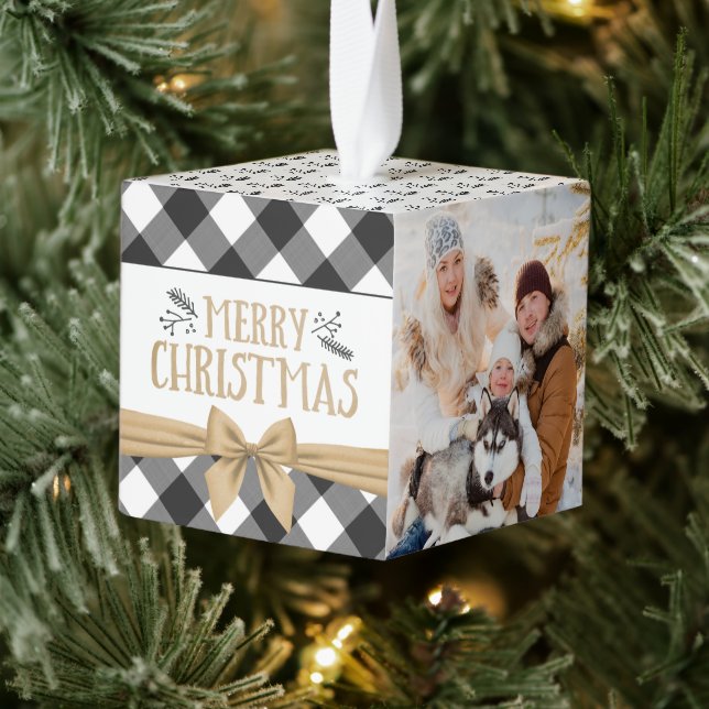 Adorno Cúbico Búfalo Rústico Negro Tocado MERRY NAVIDAD 2 Foto (Árbol)