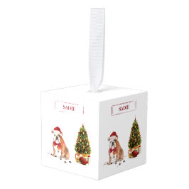 Adorno Cúbico Bulldog inglés Navidades graciosos perro con árbol