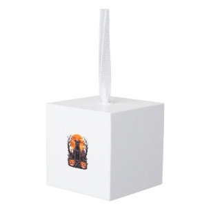 Adorno Cúbico Calabazas Trono Pitbull Negro Halloween Luna Llena