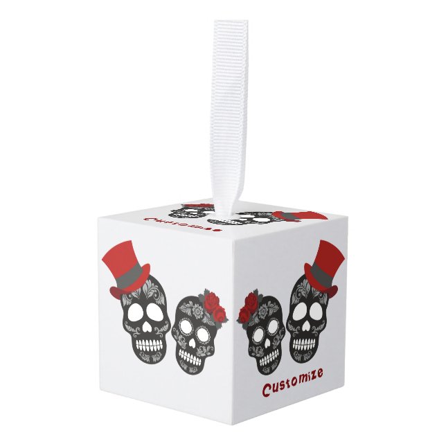 Adorno Cúbico Calaveras negras Duo Thunder_Cove (Anverso en perspectiva)