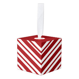 Adorno Cúbico Candy Cane Wooden Cube Christmas Ornament