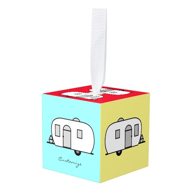 Adorno Cúbico Caravana redondeada de remolque clásico de época (Anverso en perspectiva)