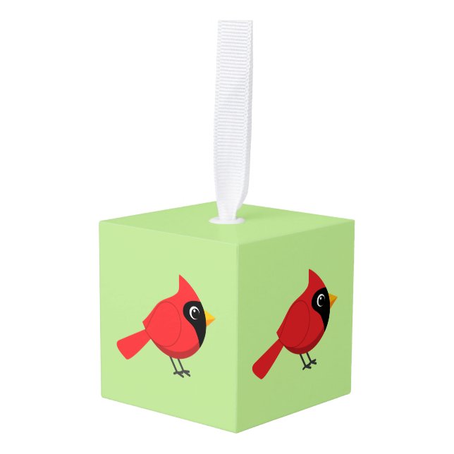 Adorno Cúbico Cardenal rojo Personalizado con flores (Anverso en perspectiva)