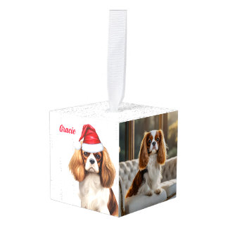 Adorno Cúbico Cavalier King Charles Spaniel Dos festividades fot