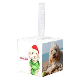 Adorno Cúbico Champagne Cockapoo Two Photo Holiday Cube Ornament