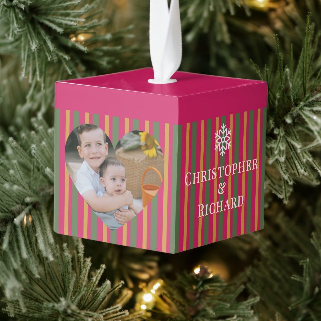 Adorno Cúbico Christmas Colours Stripes Photo Grandchild (Árbol)