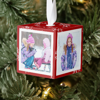 Adorno Cúbico Christmas Snowflake Season's Greetings Photo Cube