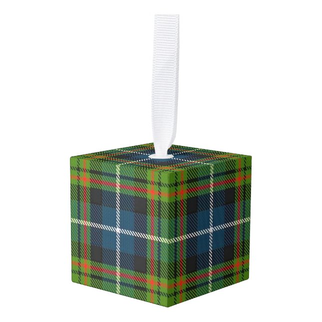 Adorno Cúbico Clan MacRae Hunting Tartan Plaid (Anverso en perspectiva)