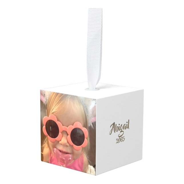 Adorno Cúbico Collage blanco fotos de niños personalizadas (Anverso en perspectiva)