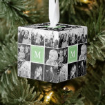 Adorno Cúbico Collage de fotos cuadrado Mint Green Personalizado<br><div class="desc">Collage de fotos cuadrado Mint Green Monogramado Personalizado Cubo Ornamento. Personalice este diseño personalizado con hasta 8 fotos y su propio monograma de texto inicial o personalizado único.</div>
