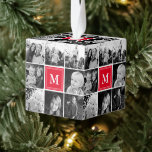 Adorno Cúbico Collage de fotos cuadrado Personalizado Monogramad<br><div class="desc">Collage de fotos cuadrado Rojo Monogramado Personalizado Cubo Ornamento. Personalice este diseño personalizado con hasta 8 fotos y su propio monograma de texto inicial o personalizado único.</div>