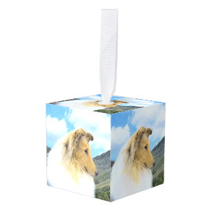 Adorno Cúbico Collie in Mountains (Rough) Pintura - Perro Art