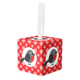 Adorno Cúbico Copos de Navidad Robin Rojo
