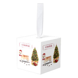 Adorno Cúbico Corgi Navidades graciosos perro con árbol