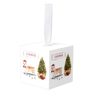 Adorno Cúbico Corgi Navidades graciosos perro con árbol