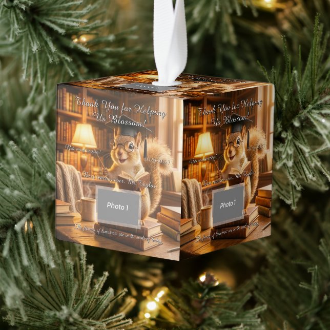 Adorno Cúbico Cozy Library Squirrel Teacher Appreciation (Árbol)