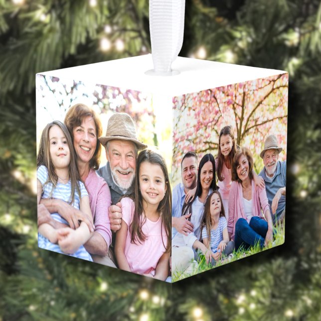 Adorno Cúbico Crear sus propios abuelos Navidades fotográficos (Create Your Own Grandparents Photo Christmas Cube Ornament )