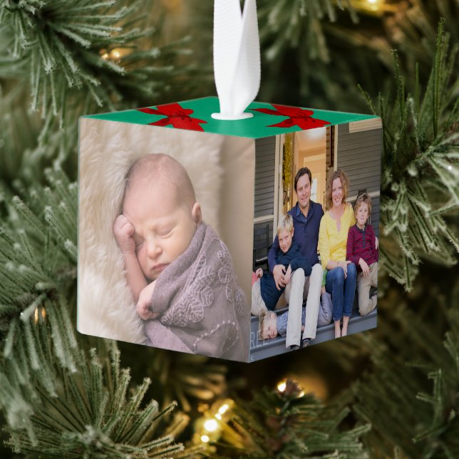 Adorno Cúbico Cuatro fotos familiares de cinta roja sobre Navida (Árbol)