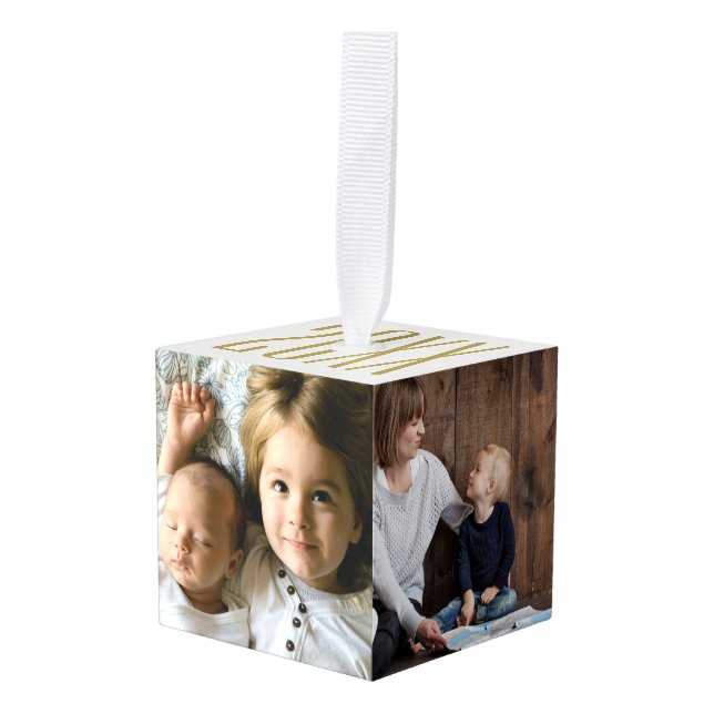 Adorno Cúbico Cuatro fotos y año (Anverso en perspectiva)