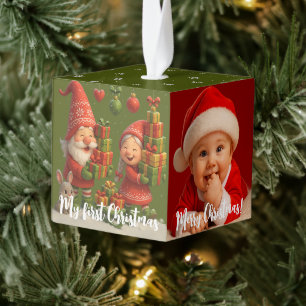 Adorno Cúbico Custom Baby First Christmas Ornament - Cute Gnomes