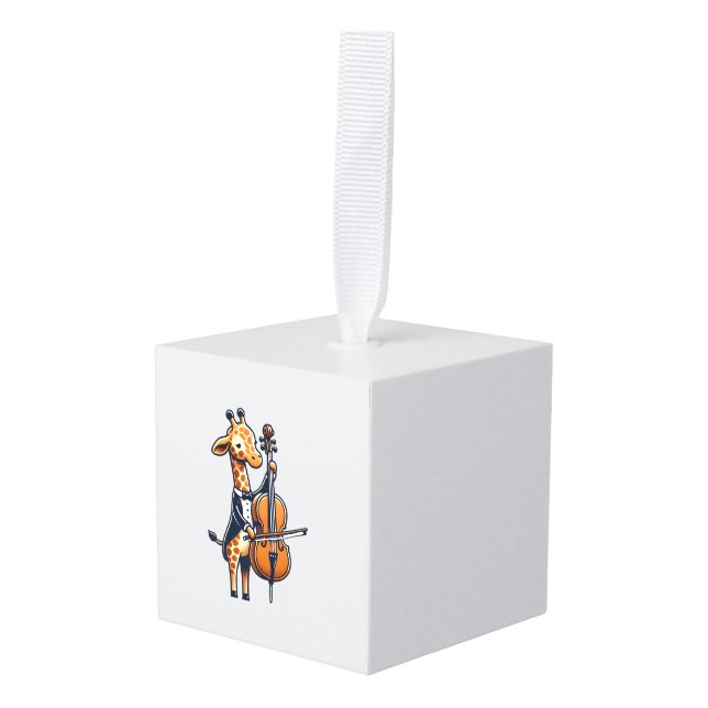Adorno Cúbico Cuta jirafa tocando música Cello Giraffes (Anverso en perspectiva)