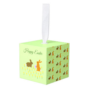 Adorno Cúbico Cute Easter Bunnies and Daffodils Personalizado