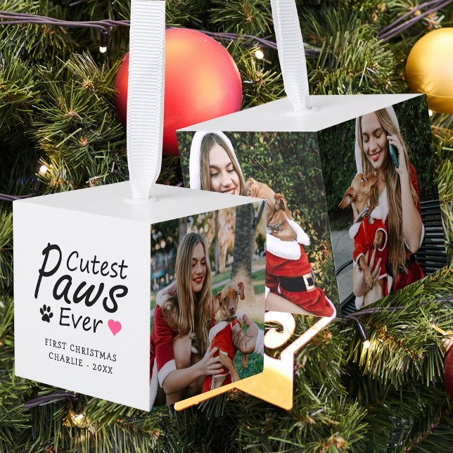 Adorno Cúbico Cute Paws Dog Pet First Christmas 3 Photo Keepsake (Subido por el creador)