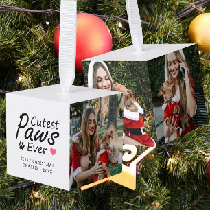 Adorno Cúbico Cute Paws Perro Mascota Primera Navidad 3 Foto Rec