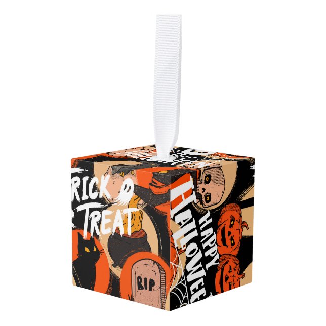 Adorno Cúbico  Cute & Scary Halloween Spooky vibes  (Anverso en perspectiva)