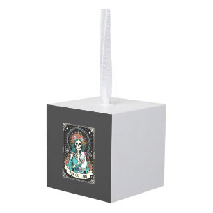 Adorno Cúbico Dama de Gatos Esqueleto Tarot Floral Gótico