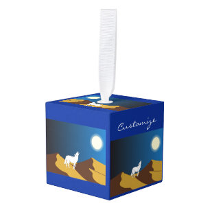 Adorno Cúbico Desierto Coyote Howling Full Moon Thunder_Cove