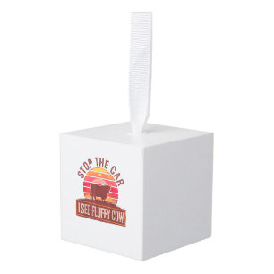 Adorno Cúbico Detén El Auto Que Veo Fluffy Cow Retro Highland Lo