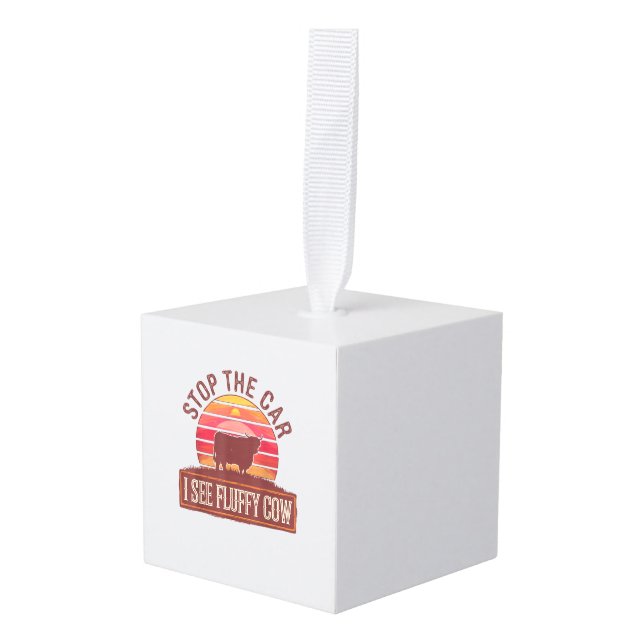 Adorno Cúbico Detén El Auto Que Veo Fluffy Cow Retro Highland Lo (Anverso en perspectiva)