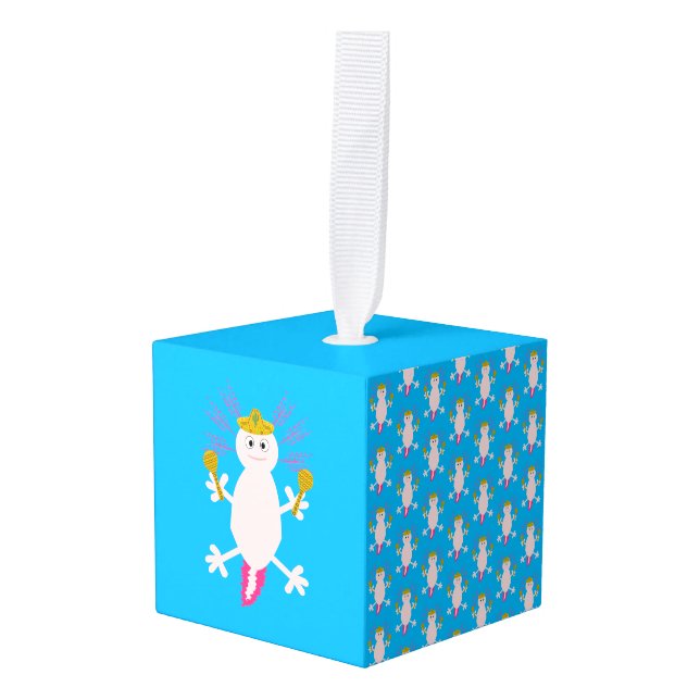 Adorno Cúbico Día de la Muerte Axolotl Mexicana Patrocinado (Anverso en perspectiva)