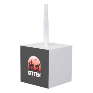 Adorno Cúbico Diseño de gatito de Halloween Casa Embrujada Gato_