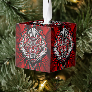 Adorno Cúbico Diseño Totémico Tribal Haida de Lobo