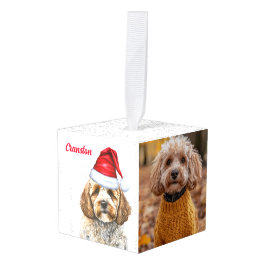 Adorno Cúbico Divertido Cockapoo Santa Dog Dos Navidades de foto
