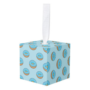 Adorno Cúbico Donut de escarcha azul con Personalizado Sprinkles