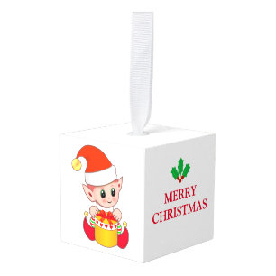 Adorno Cúbico Dulce Elfo y Ángel Navidad