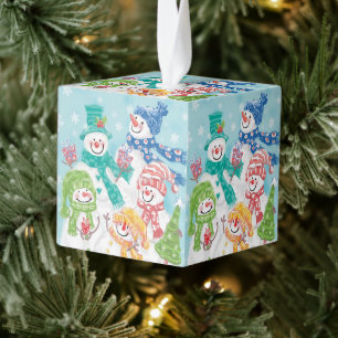 Adorno Cúbico Dulce familia de muñeco de nieve de Navidad en la 