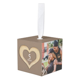 Adorno Cúbico El corazón del quinto aniversario de madera ahora 