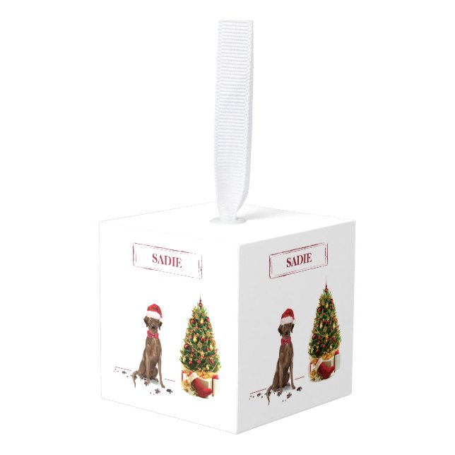 Adorno Cúbico El labrador marrón recuperó un árbol de perros gra (Anverso en perspectiva)