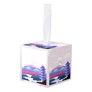 Adorno Cúbico El Tranquilo Paisaje Del Templo Al Amanecer