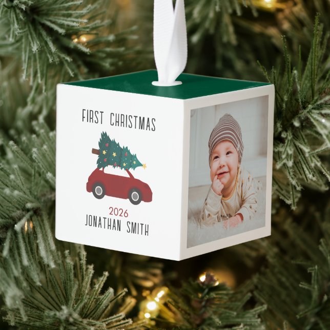 Adorno Cúbico Elegante bebé moderno primera Navidad tres Fotogra (Árbol)