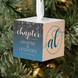 Adorno Cúbico Elegante Boda azul oceánico Peach Un Capítulo Nuev