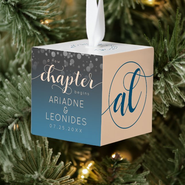 Adorno Cúbico Elegante Boda azul oceánico Peach Un Capítulo Nuev (Árbol)